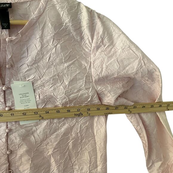 Eileen Fisher Pale Pastel Pink Crushed Silk Button Up Dapioni Blouse NWT Size M - Picture 7 of 8